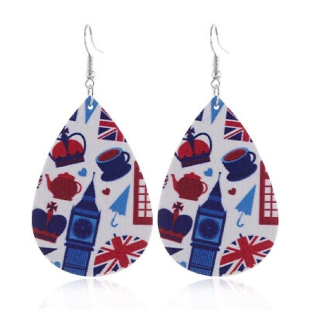 British Inspired Faux Leather Teardrop Earrings